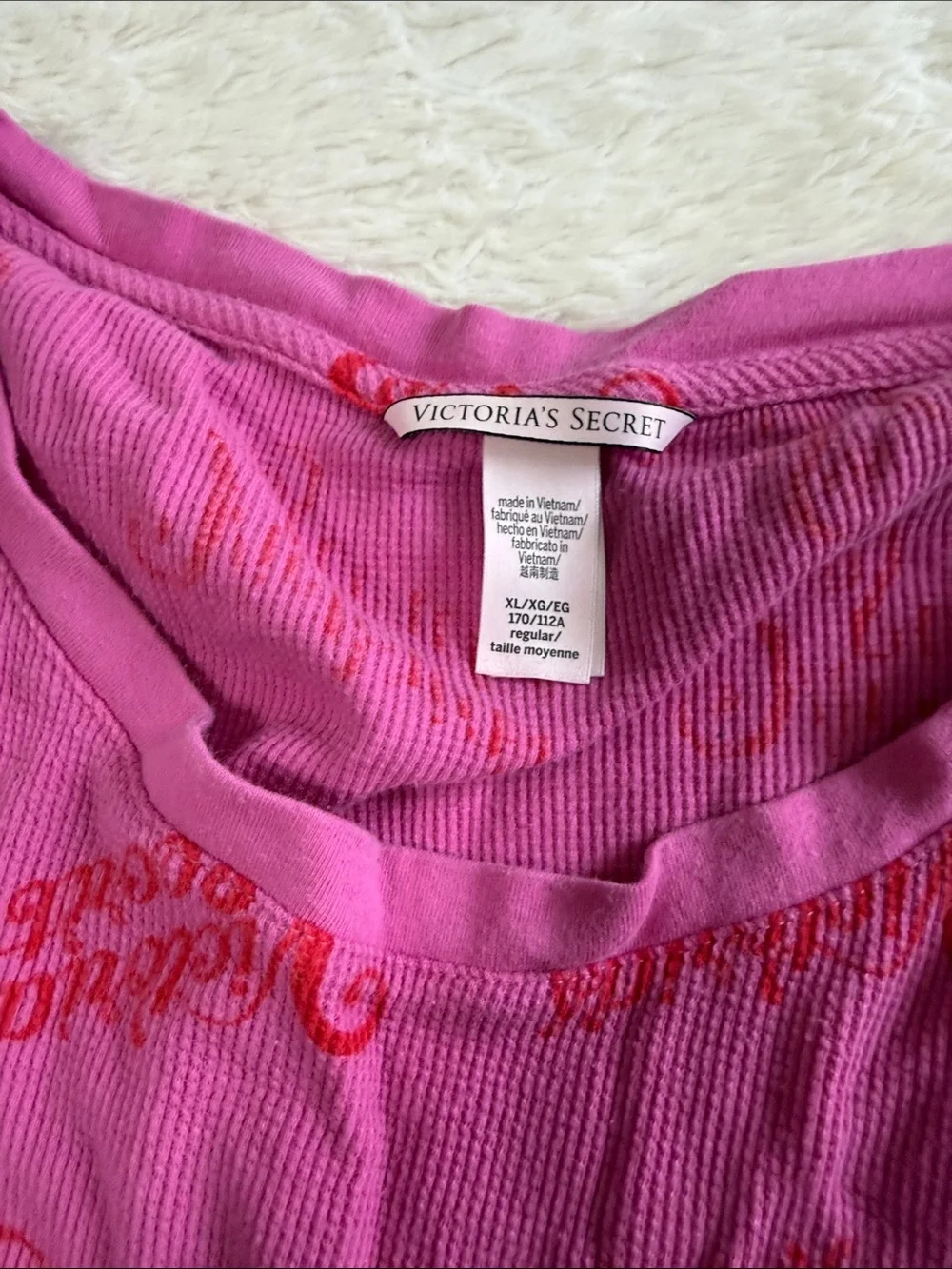 Victoria's Secret Pink Thermal Logo Lounge Set in Hot Pink and Red